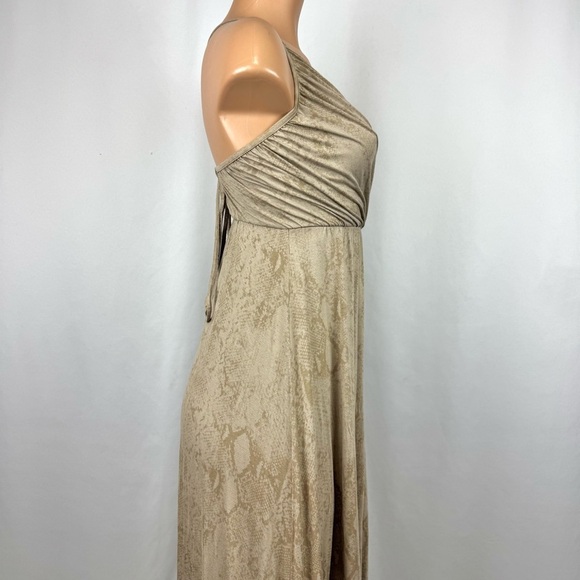 Max & Aaron Women’s Sz S Tan Snake Print Maxi Dress V Neck Soft Jersey Knit Boho - Picture 9 of 14